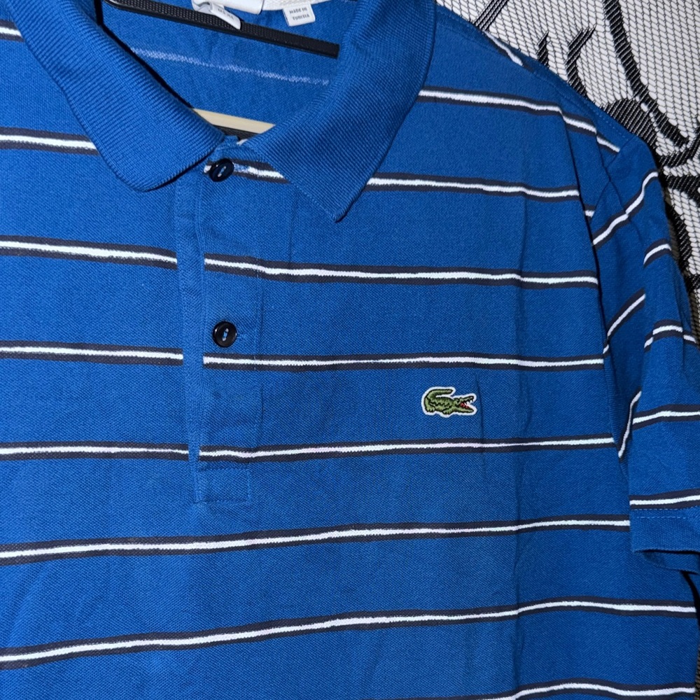 Lacoste Royal Blue Polo with White Stripes - Picture 3 of 8
